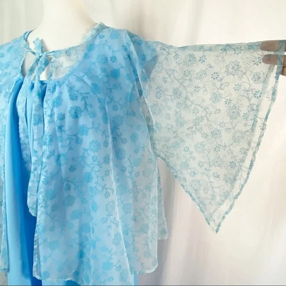 Vintage 70s Baby Blue Special Maxi Dress Capelet XL - Picture 4 of 9